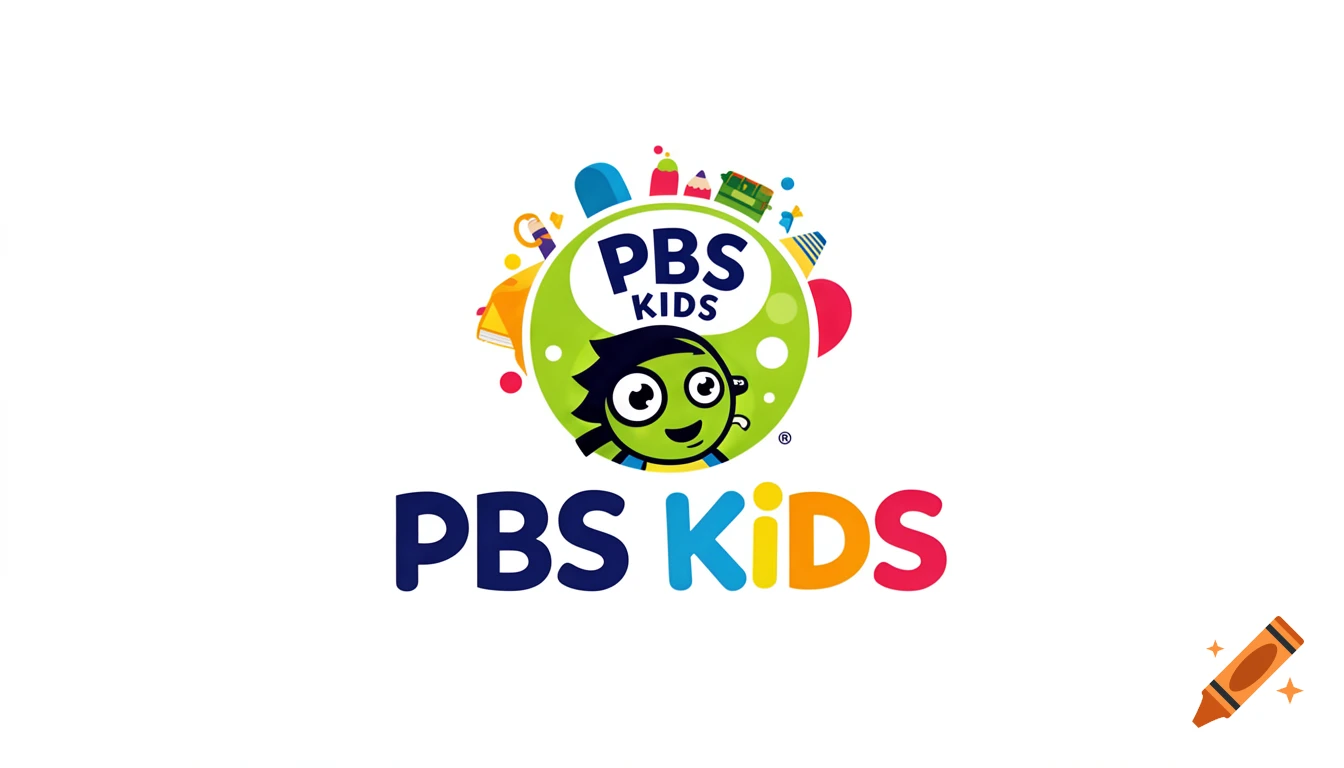 PBS Kids logo featuring the character Dash in a green circle, surrounded by colorful educational icons, with the text "PBS KIDS" below.