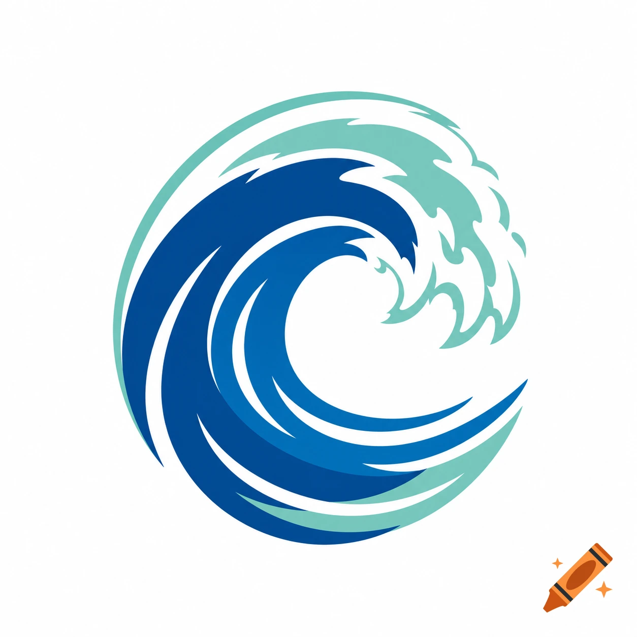 A minimalistic sports logo of a circular blue and teal breaking wave on a white background.