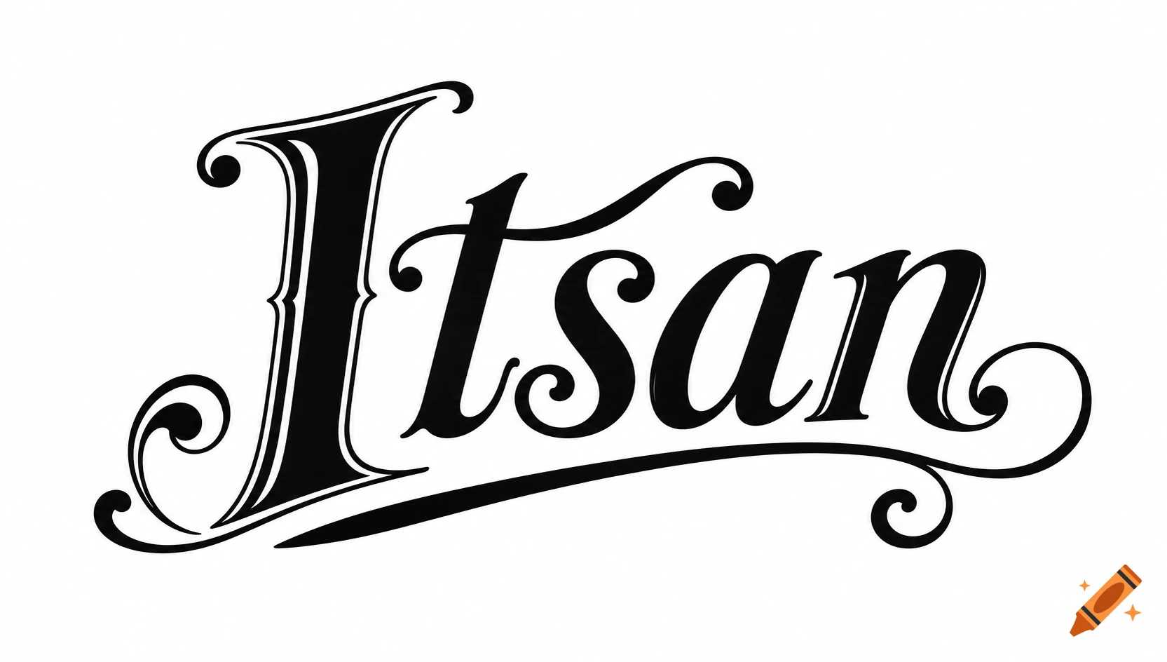Black and white Itsan brand logo in a vintage, hand-lettered script with decorative swashes and serifs.