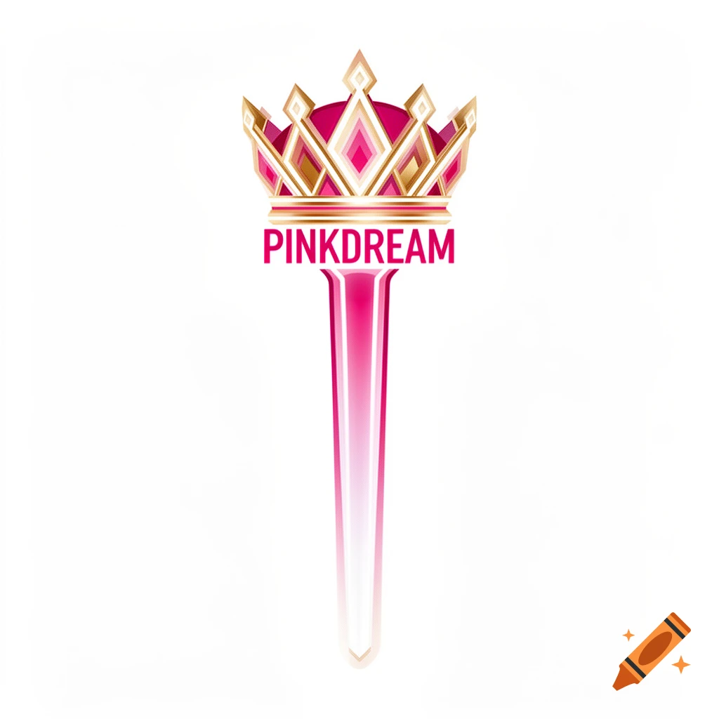 A pink and gold K-pop light stick with a crown on top, featuring the text 'PINKDREAM' in pink.