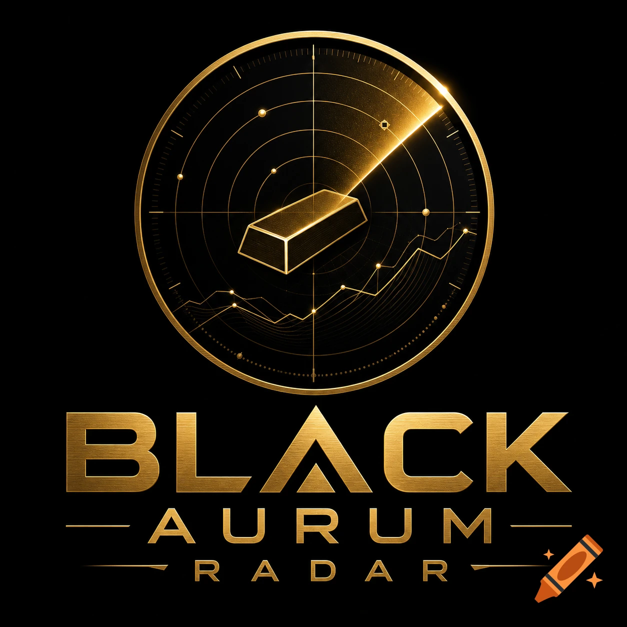 A sleek gold and black logo featuring a gold bar on a radar screen, with the text 'BLACK AURUM RADAR' in metallic gold letters below.