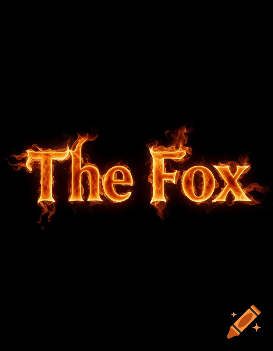 The Fox written in glowing orange flames on a black background.