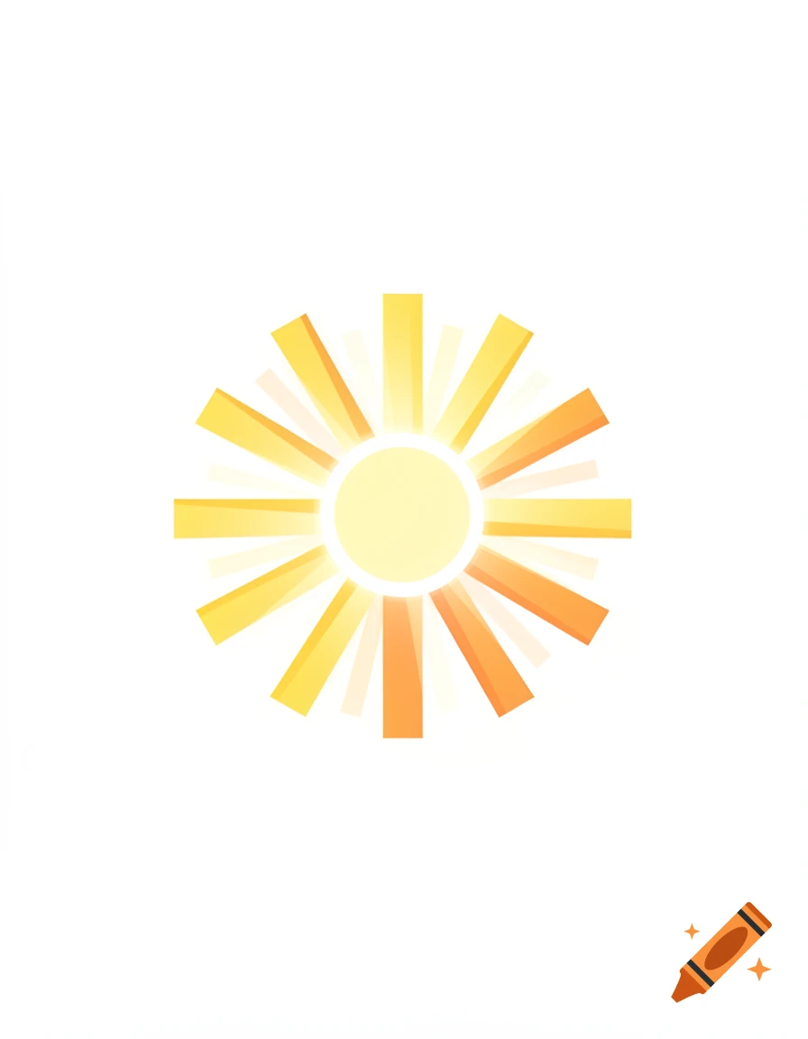 A stylized yellow and orange sun with radiating rectangular rays on a white background.