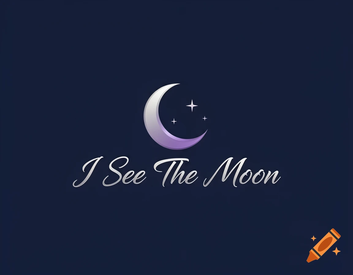 Minimalist logo featuring a silver and purple crescent moon with two stars, above the cursive text 'I See The Moon' on a dark blue background.