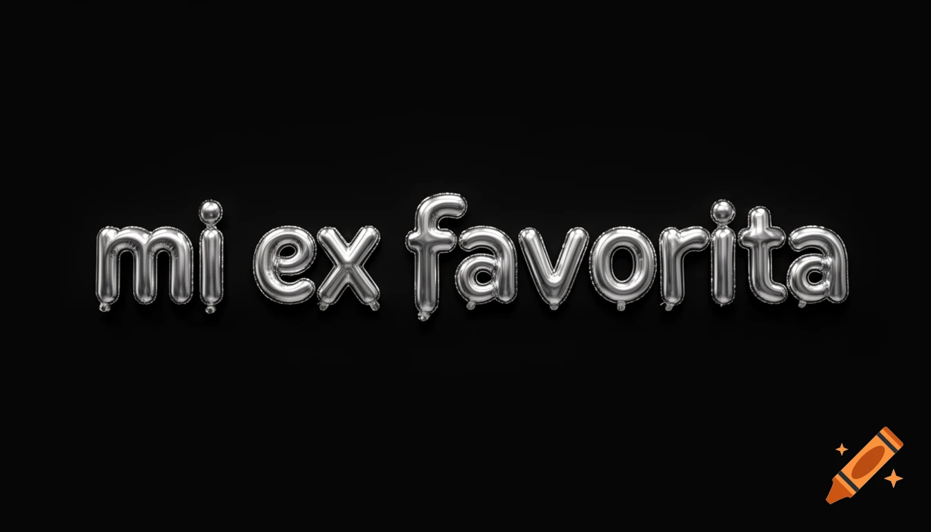 Shiny silver balloon letters spelling 'mi ex favorita' on a black background.