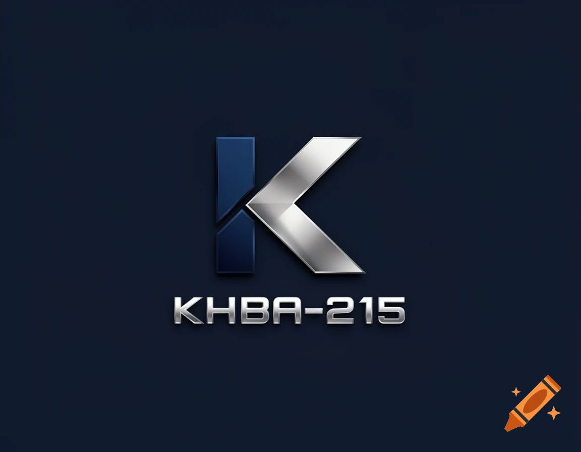 A sleek, metallic K logo in silver and blue, above the silver text "KHBA-215", all on a dark blue background.