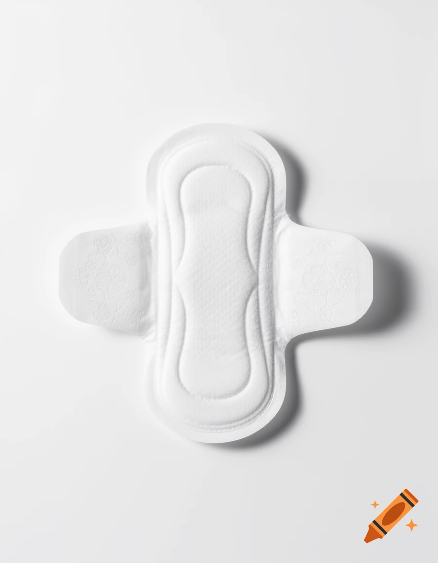 A clean white sanitary napkin with wings, featuring quilted patterns, on a plain white background.