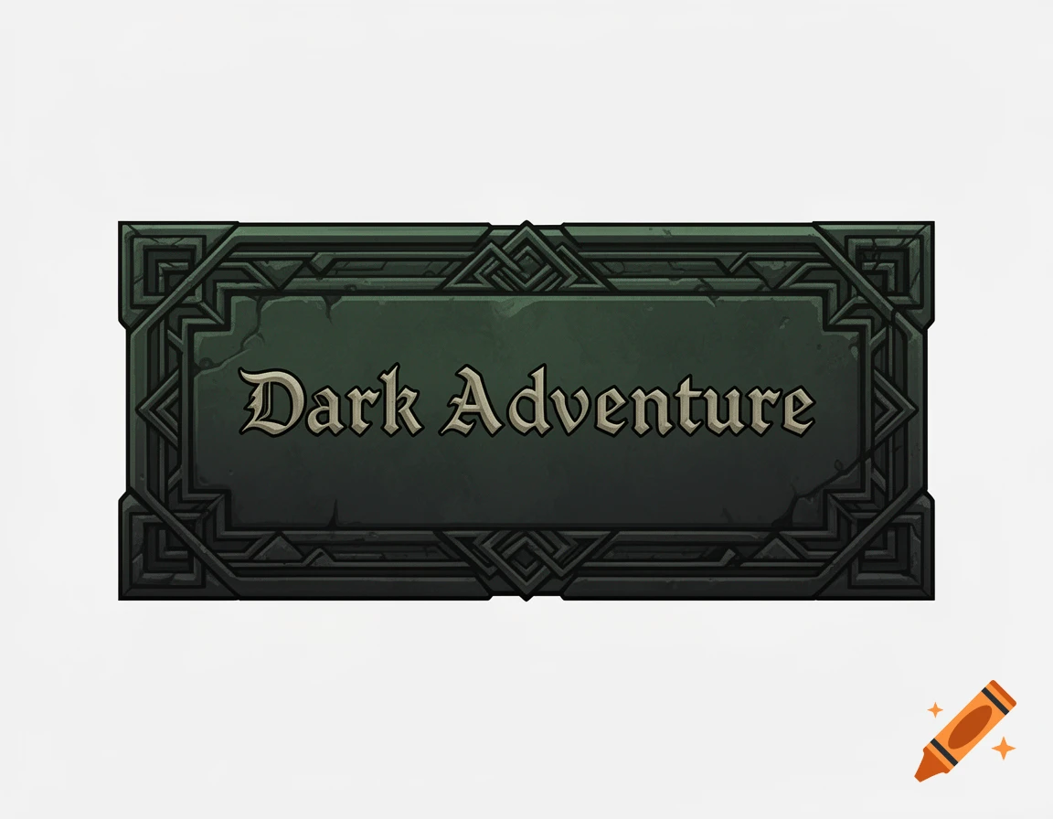 Dark green rectangular fantasy game button with a stone texture and intricate border, displaying 'Dark Adventure' in gothic font.