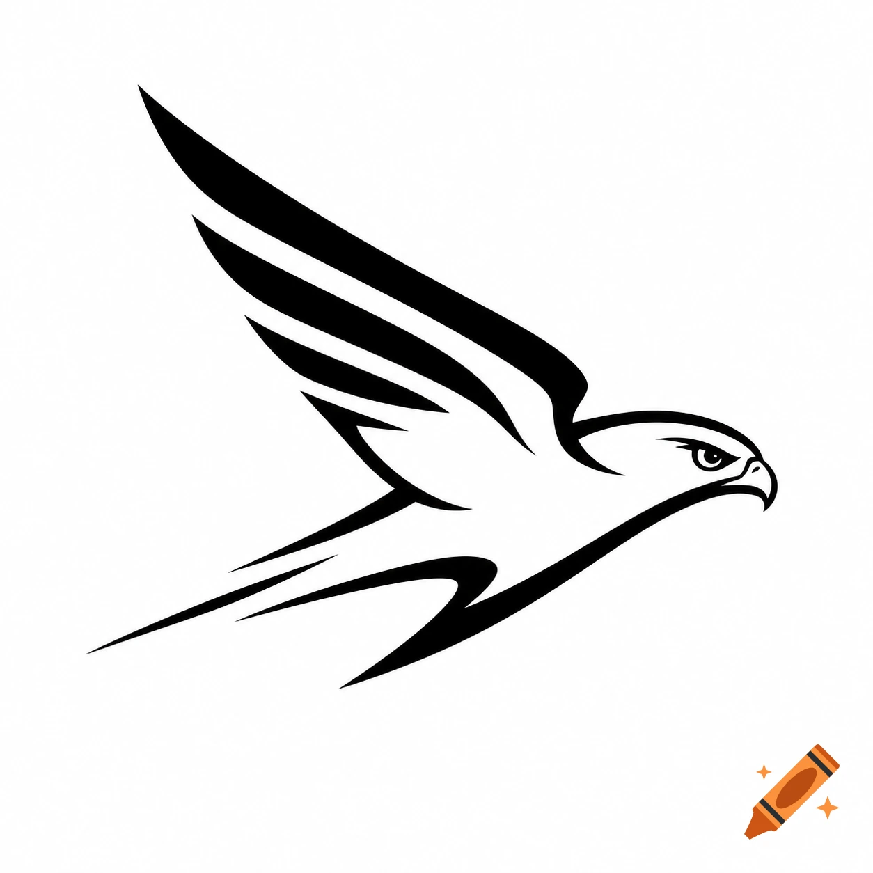 A sleek, minimalist black and white icon of a falcon in flight.