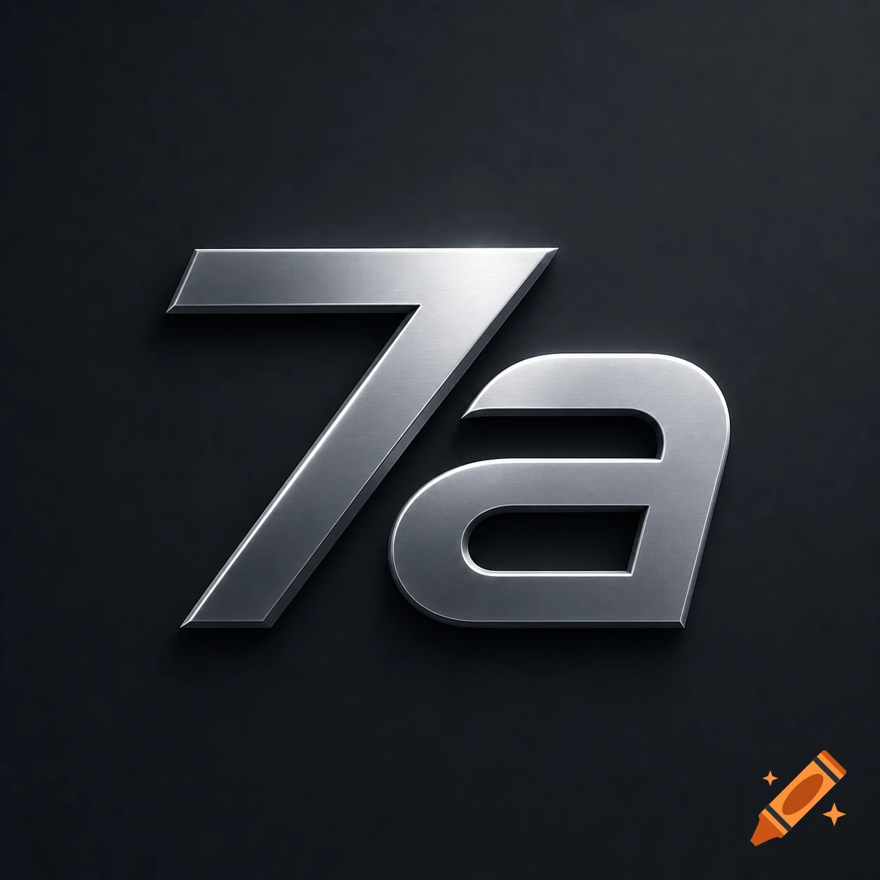 Metallic silver '7a' logo with a brushed texture, casting a shadow on a dark gray background.