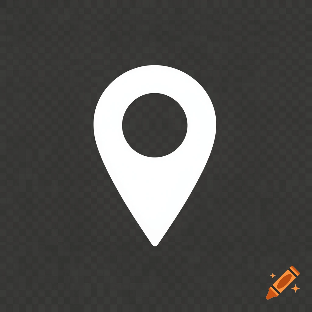 A white location pin icon with a dark gray transparent background.