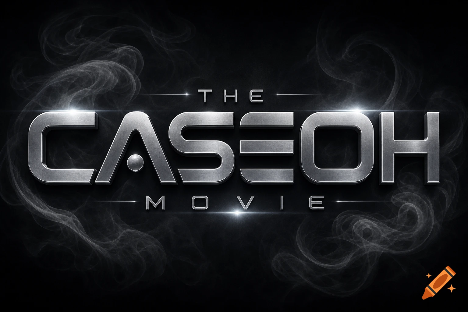 Metallic 3D text 'THE CASEOH MOVIE' with glowing light effects and smoky tendrils on a dark background.