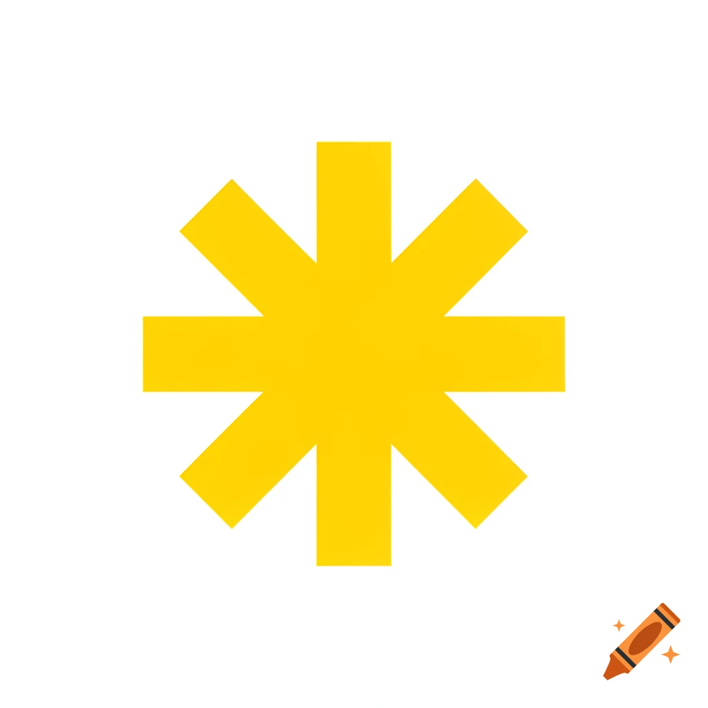 A bright yellow eight-pointed asterisk-like symbol on a white background.