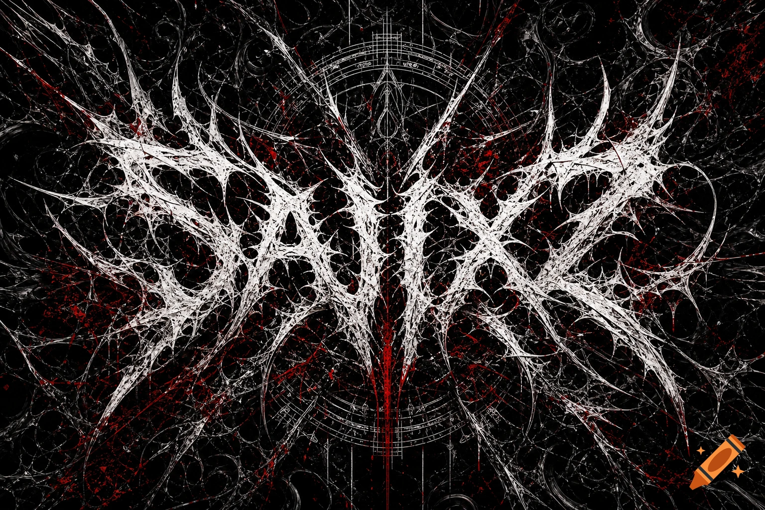 A black background with a white, spiky, organic, and abstract logo for "SajixZ" in the center, splattered with red accents and subtle geometric patterns.