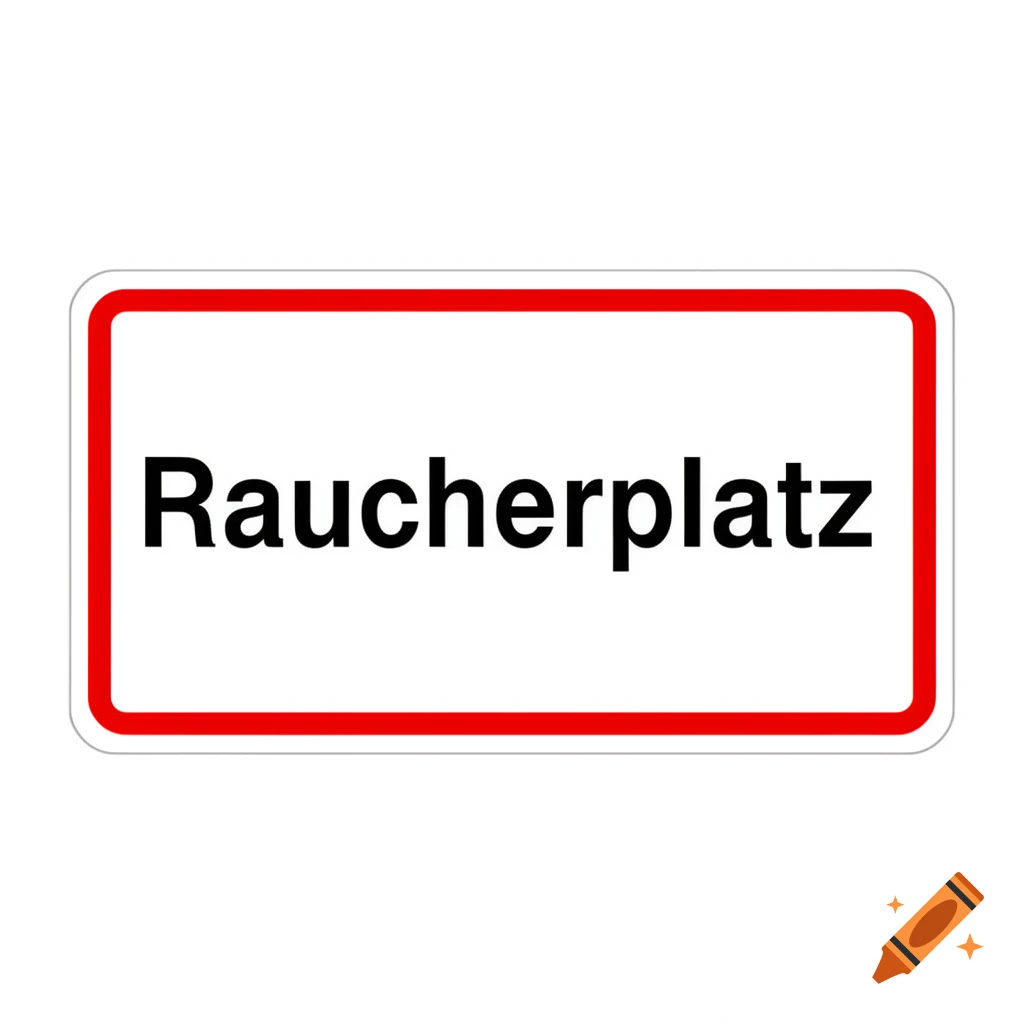 A white rectangular sign with a red border displays the German word 'Raucherplatz' in black.