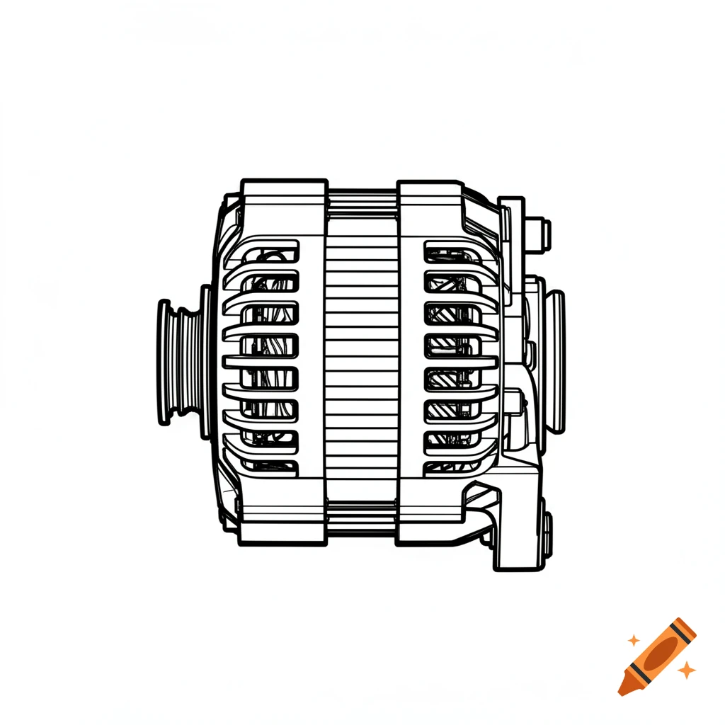 A simple black and white line drawing of an alternator, shown from the side, on a white background.