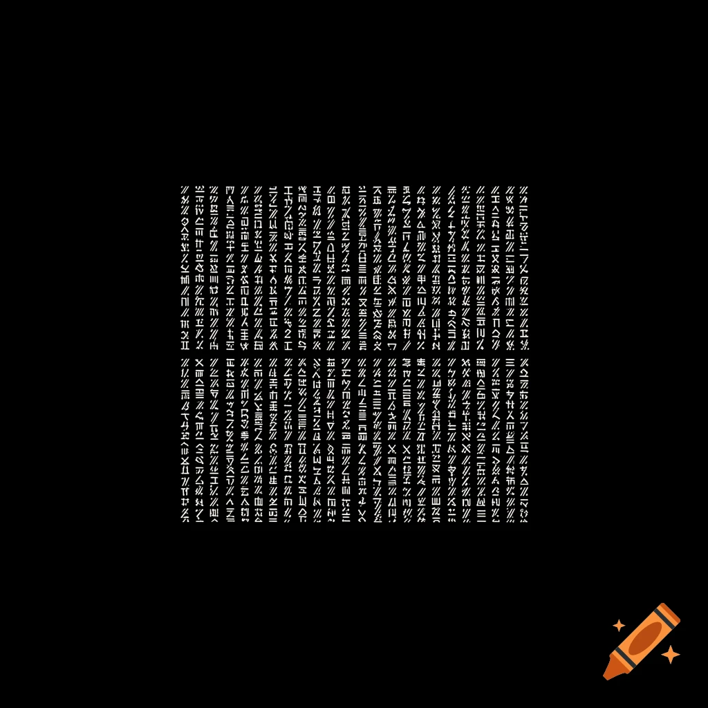White geometric symbols and characters forming a block of text art on a black background.