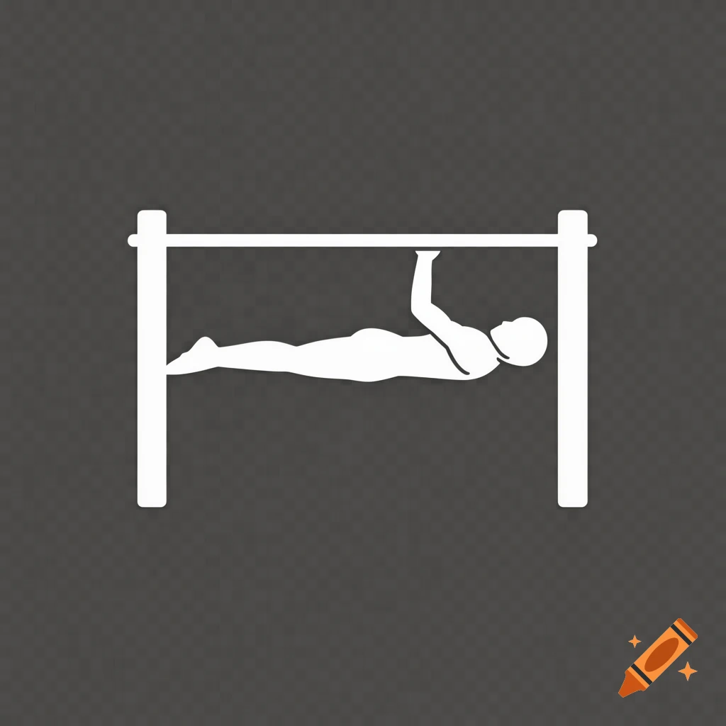 Minimal white silhouette icon of a person performing a front lever on a pull-up bar against a transparent background.