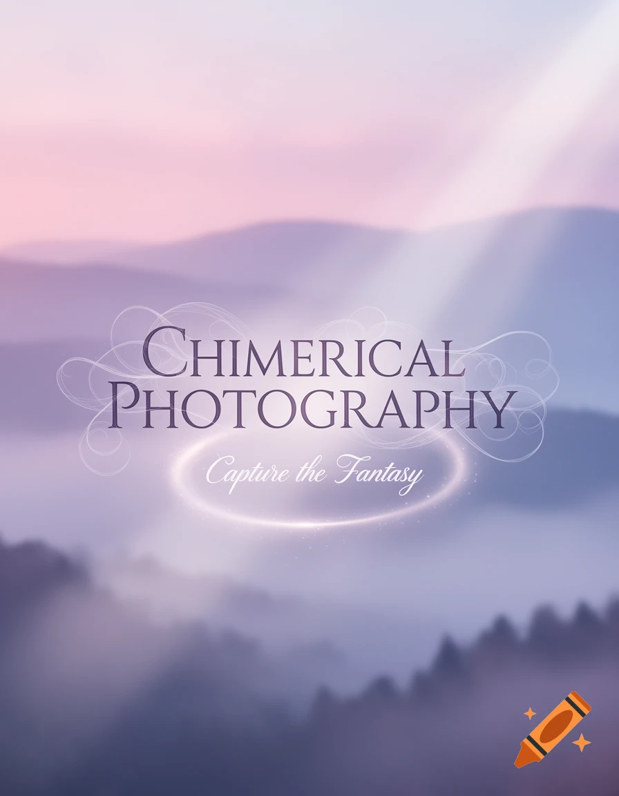 Chimerical Photography logo with 'Capture the Fantasy' in a glowing ring, over a dreamy, misty sunset landscape.