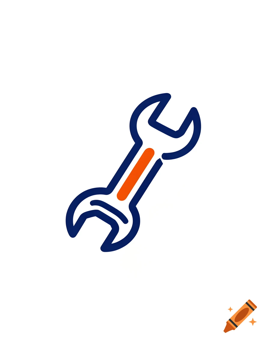 A blue-outlined wrench icon with an orange detail on the handle, angled.