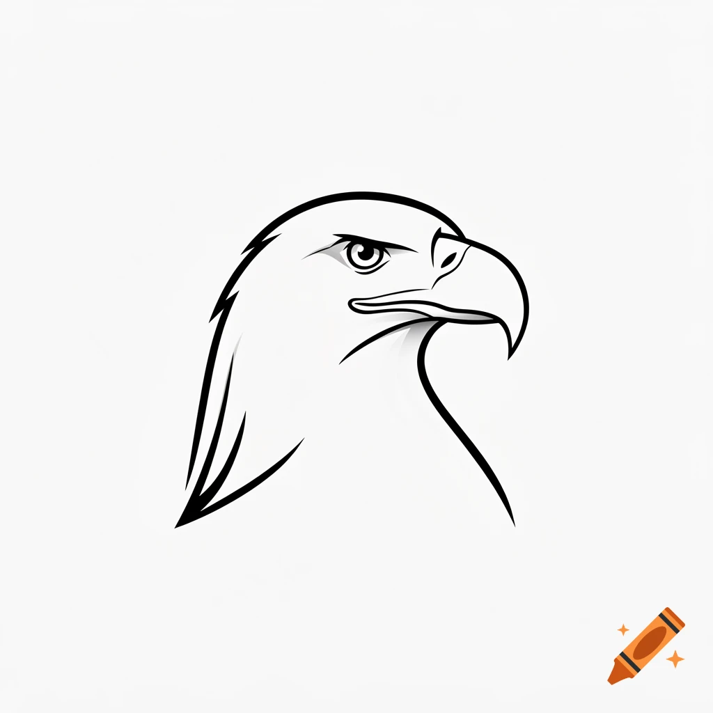 A minimalist black and white line drawing of an eagle's head looking right.
