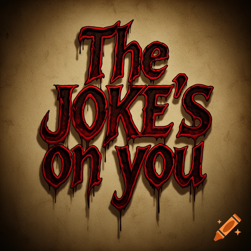 Stylized red and black dripping text reading 'The JOKE'S on YOU' on a grunge-textured background.