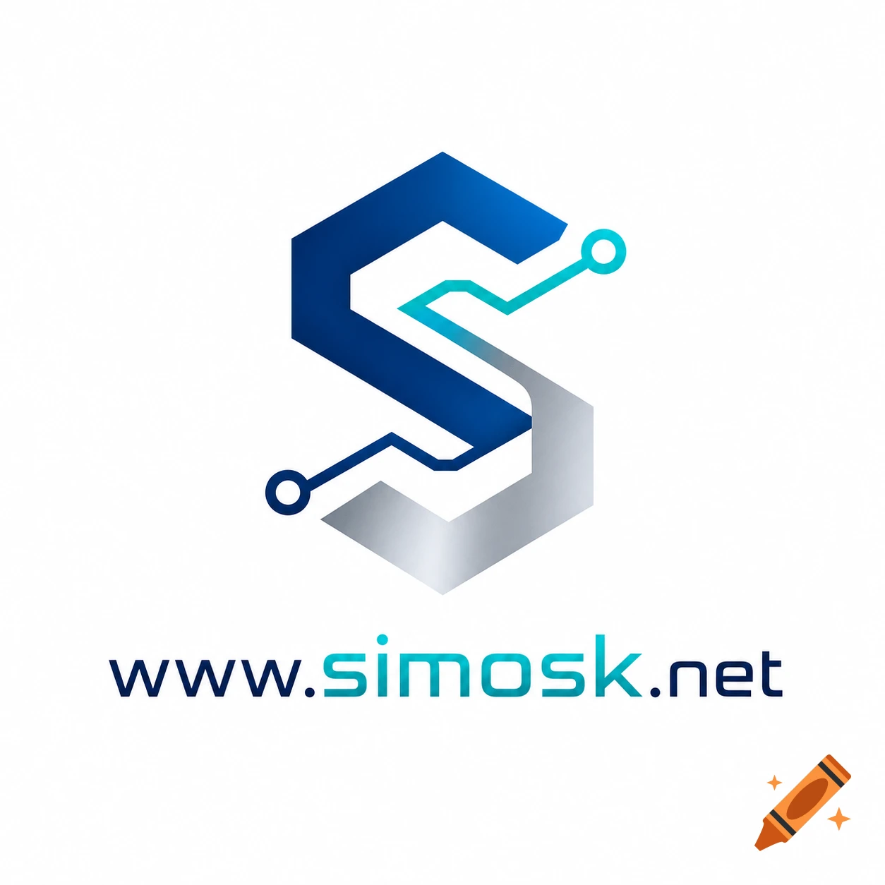 Modern logo featuring a stylized blue and silver 'S' hexagon with circuit lines, and the text "www.simosk.net" below.