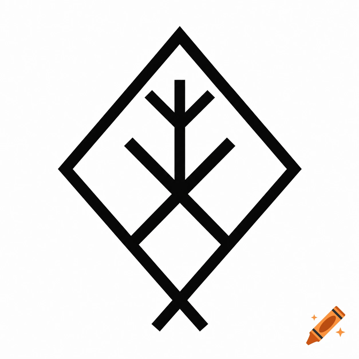 A minimalist black Nordic bindrune symbol combining Gebo, Algiz, and Othala runes into a diamond shape.