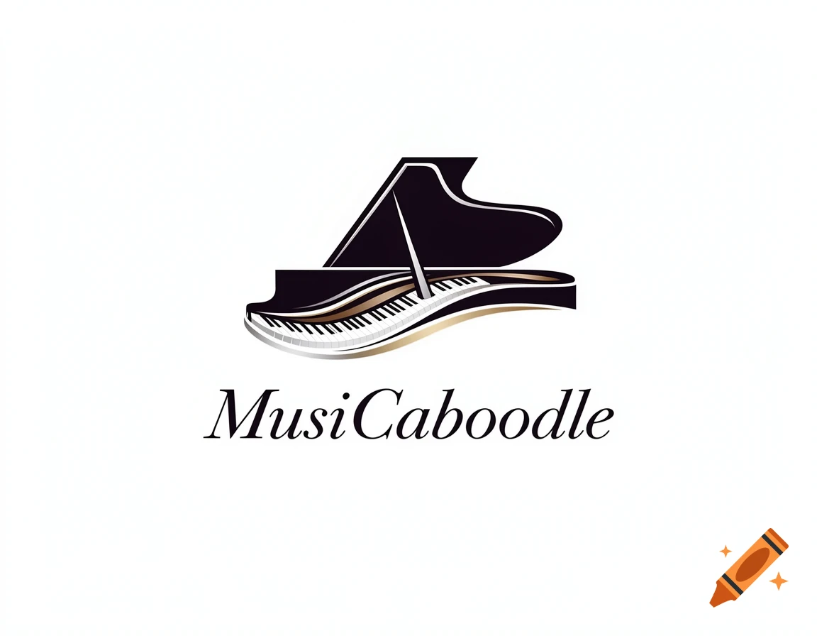 A logo featuring a black grand piano with a gold accent, with the text "MusiCaboodle" in a script font below it.