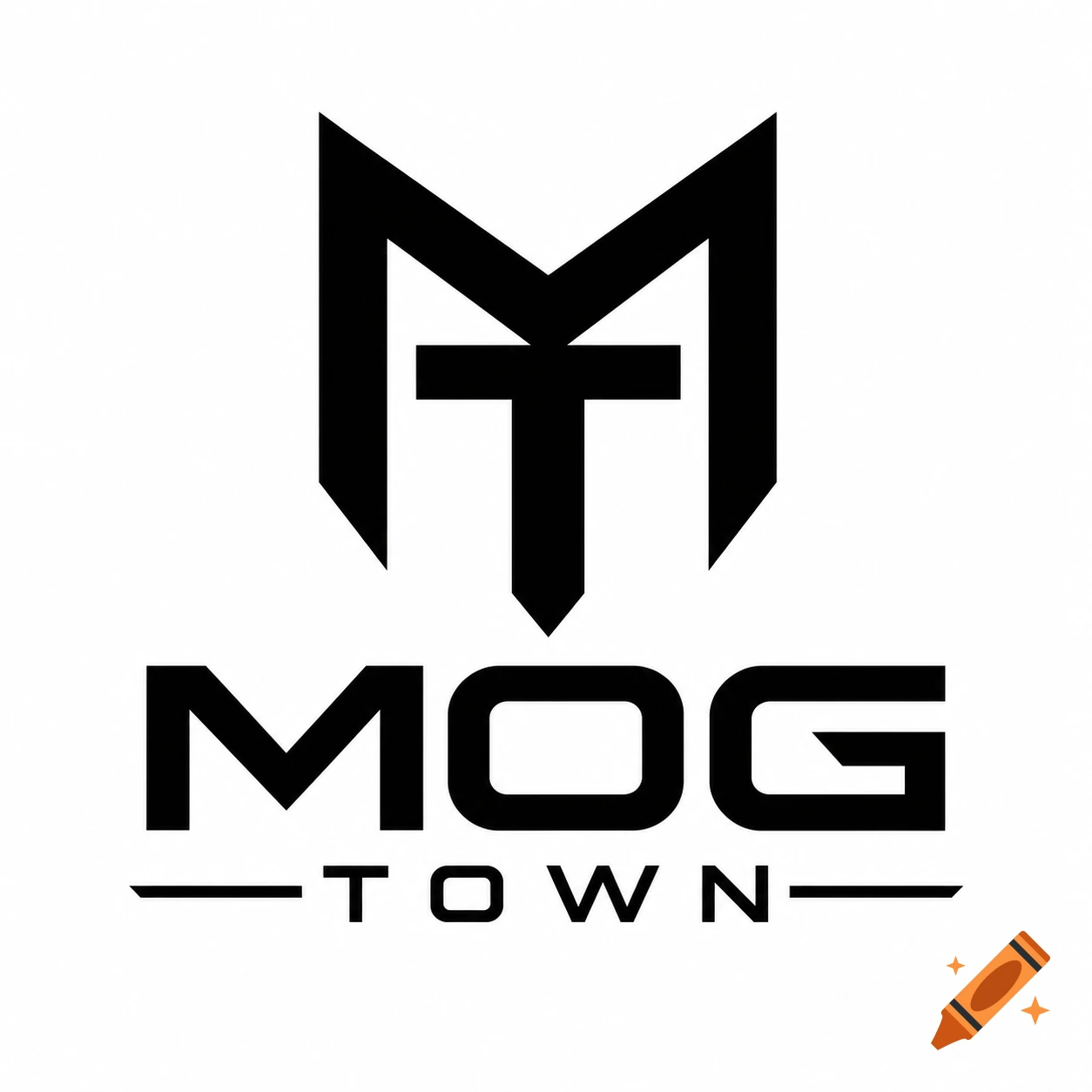 A minimalist black and white vector logo for MOG TOWN, featuring a stylized M with a T, above the text 'MOG TOWN'.
