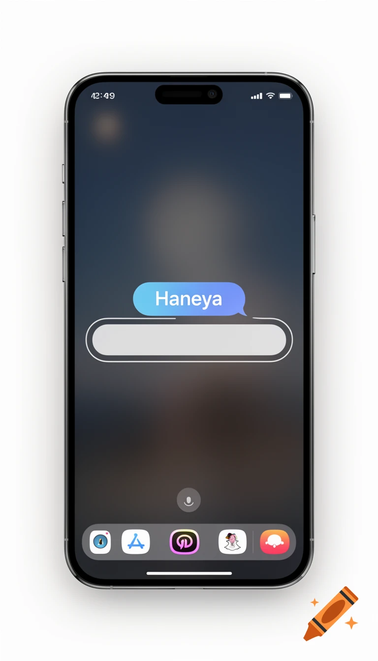 A smartphone displaying a dark-themed messaging app with a message bubble showing 'Haneya' and a blank input field.