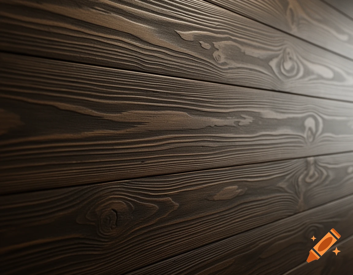 Dark brown wooden wall with prominent horizontal grain texture and subtle lighting.