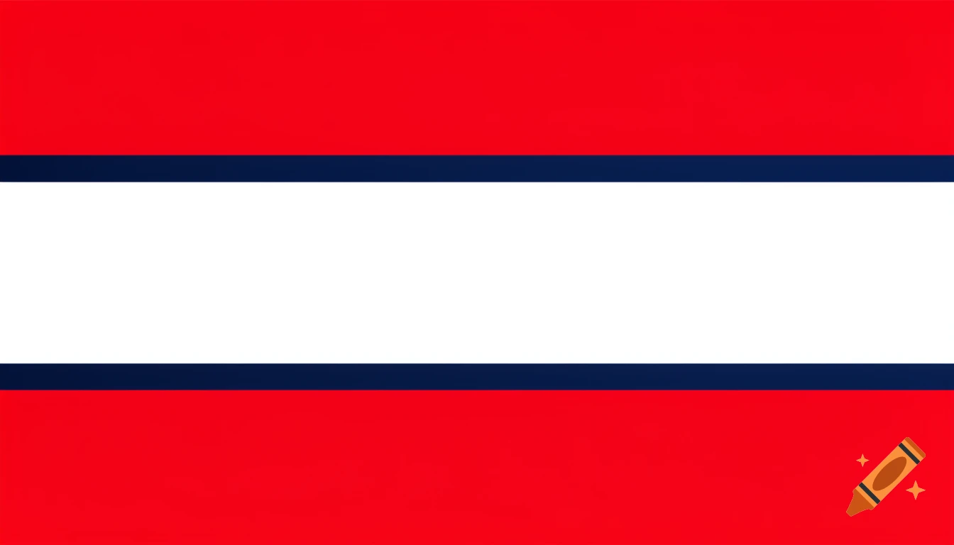 A flag with horizontal stripes: red, thin navy blue, white, thin navy blue, and red.