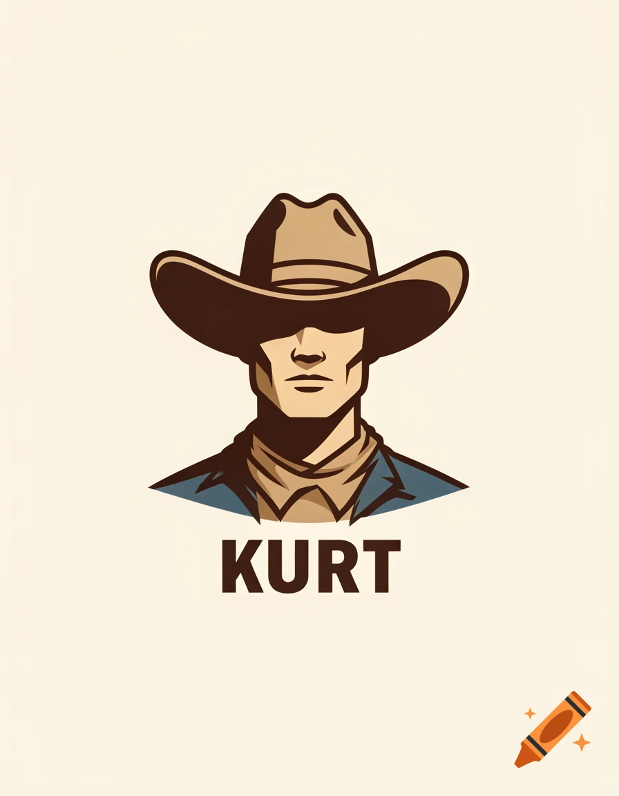 Stylized logo of a cowboy's bust with a hat shading his eyes, with the name KURT below.