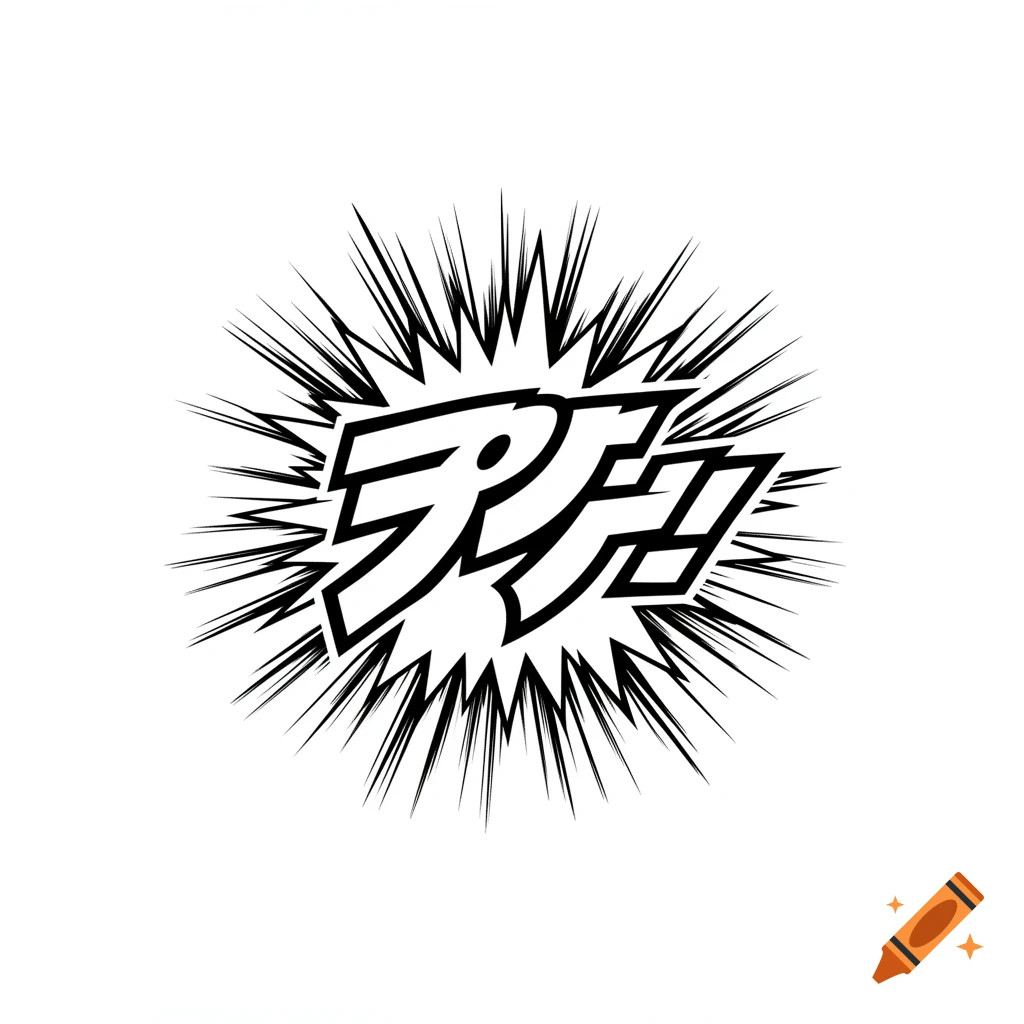 Black and white manga-style illustration of Japanese Katakana characters " アメーバ" within a spiky burst effect.
