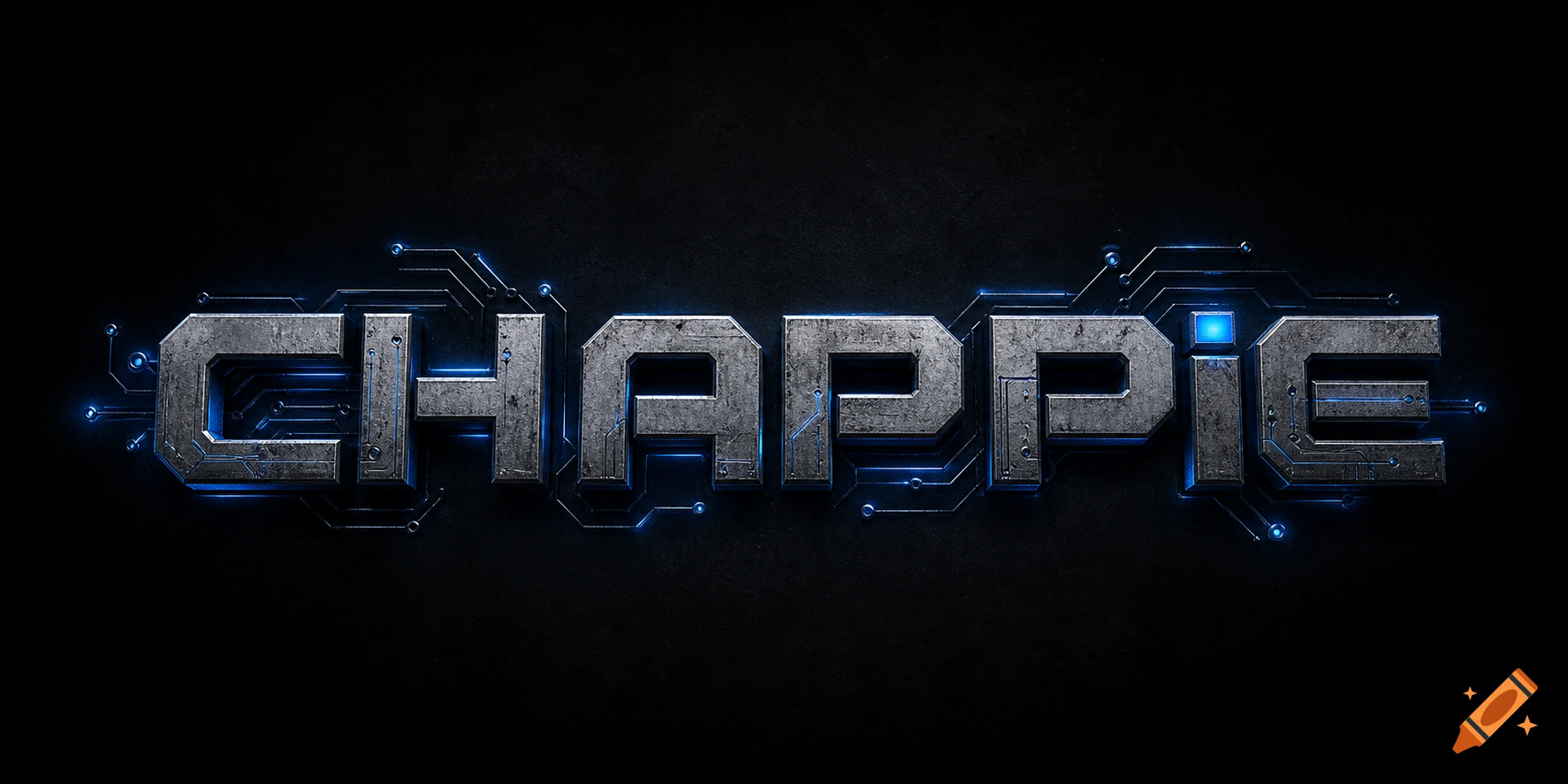 The word CHAPPIE rendered in metallic, futuristic block letters with glowing blue circuit board elements against a dark background.