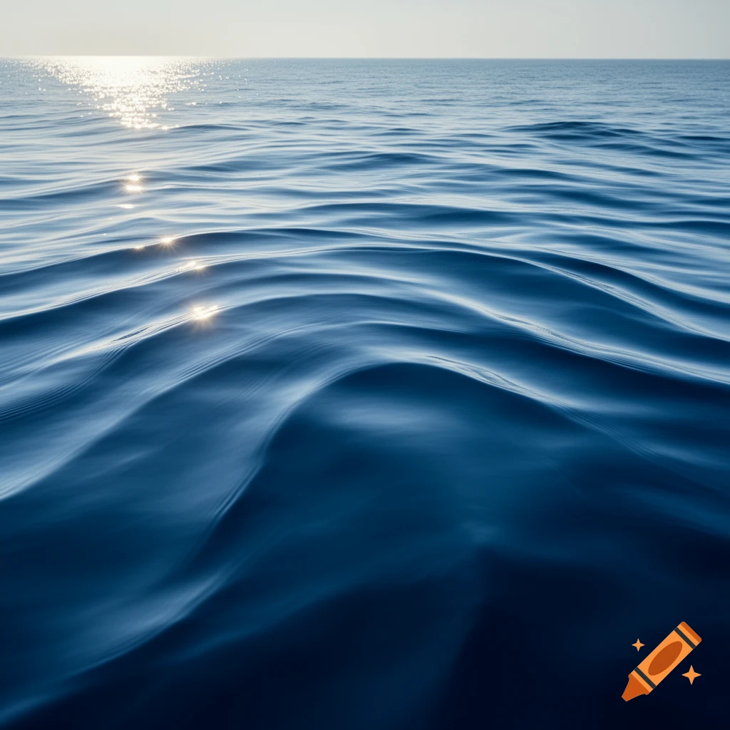 Sunlight glimmers on the surface of deep blue ocean waves.