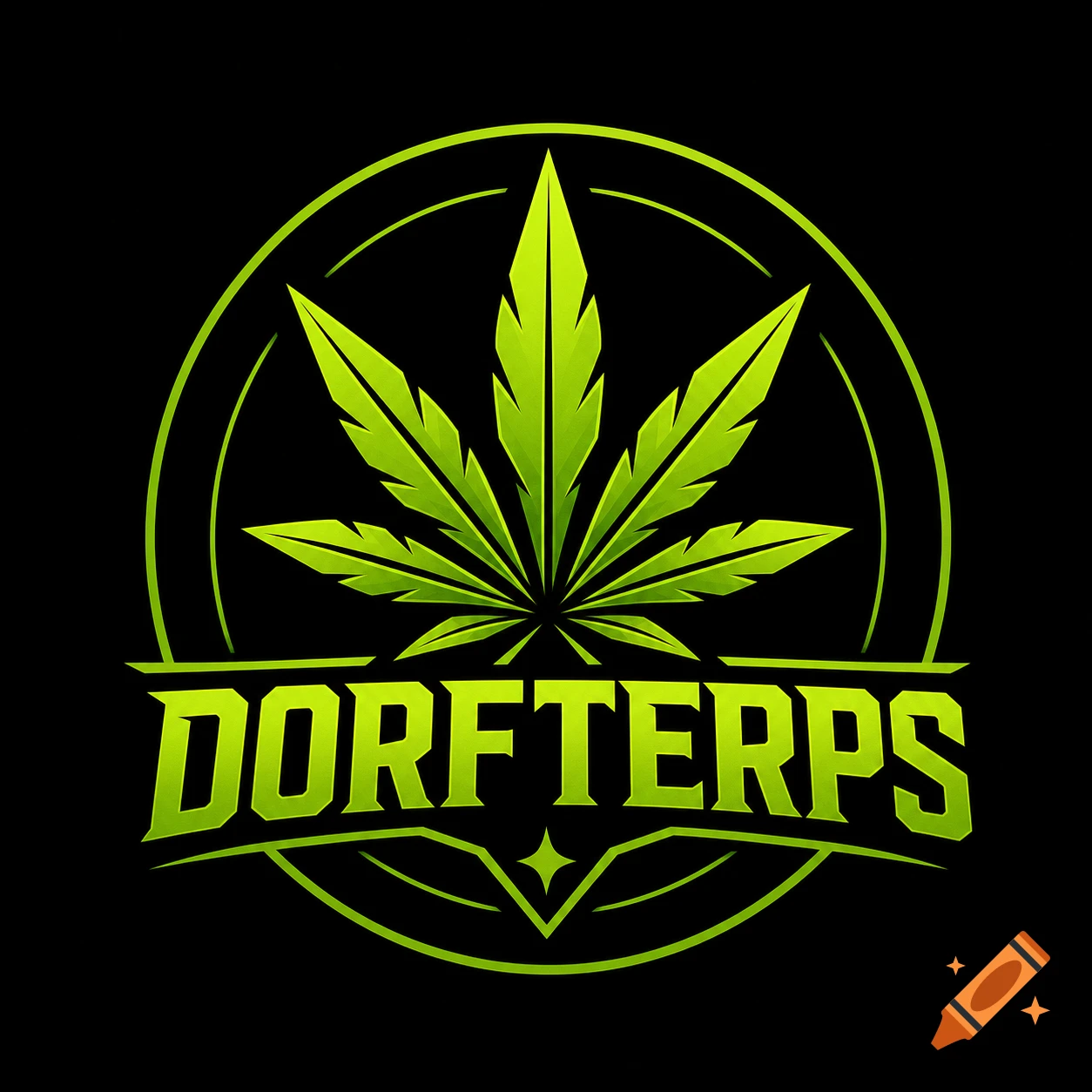 Modern green cannabis leaf logo with 'DORFTERPS' text on a black background.