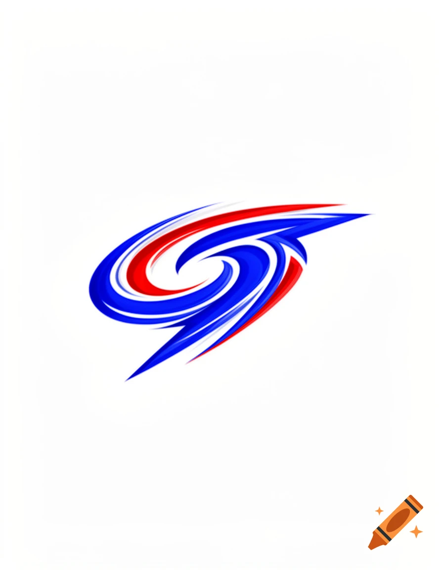 An abstract logo design with swirling red and blue lines forming a dynamic, energetic shape.