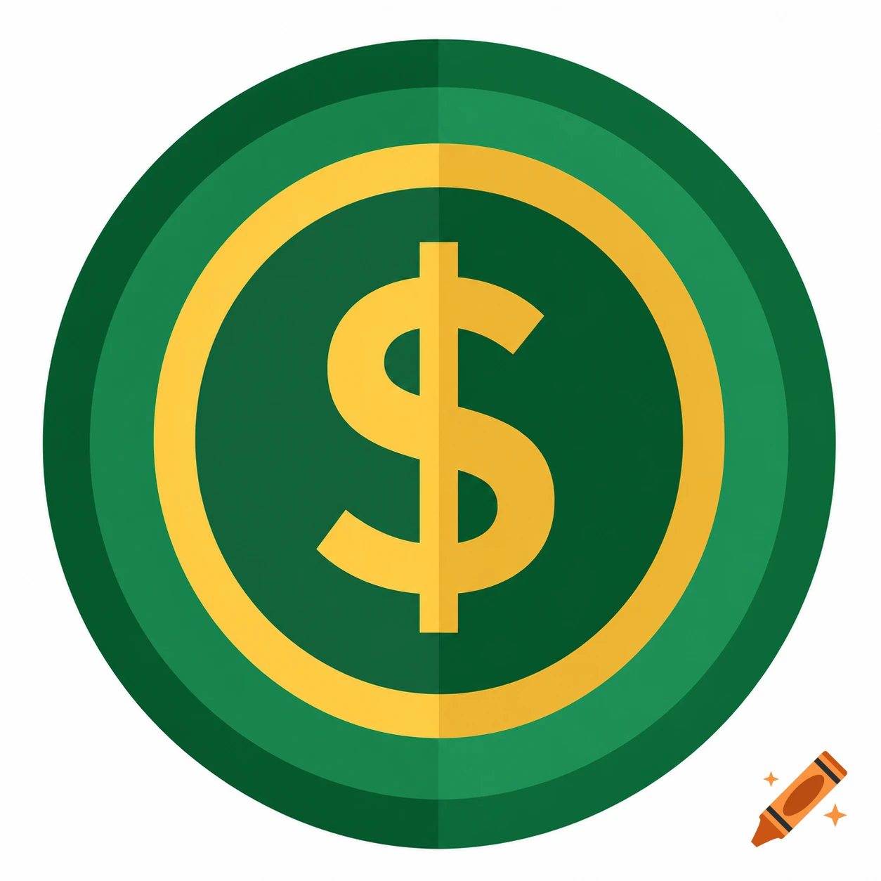 Green circular icon with a gold dollar sign in the center, flat design.