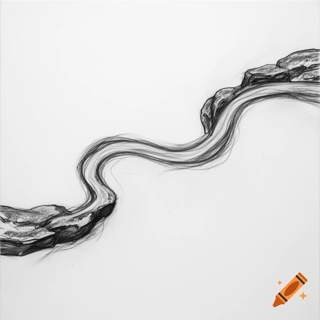 Abstract charcoal and graphite drawing showing two expressive, contrasting gestures, one fluid and one textured, interacting on a white page.