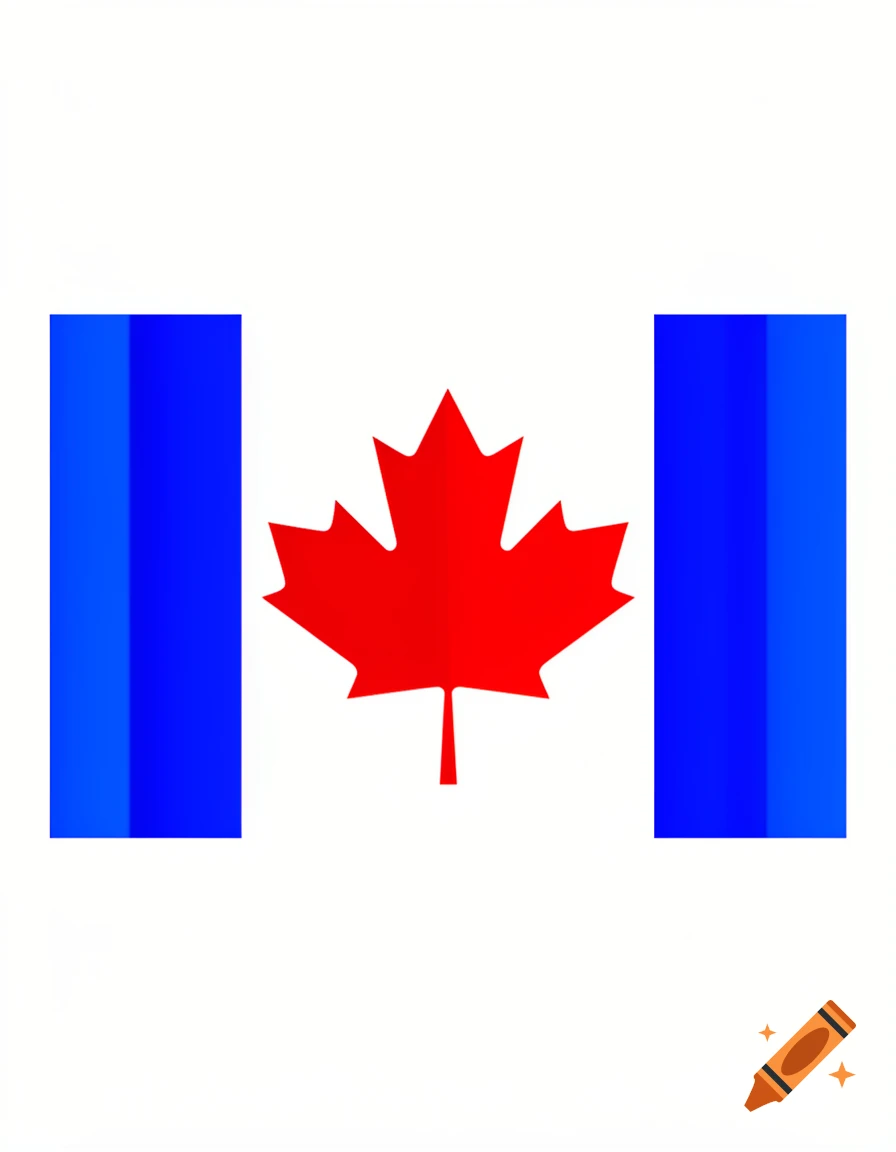 A stylized Canadian flag with a single red maple leaf in the center. The usual red vertical stripes on either side are replaced with solid blue vertical stripes, while the central white field remains.