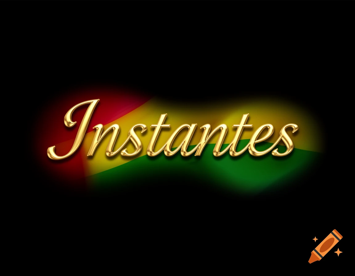 Golden cursive text "Instantes" on a black background with a subtle red, yellow, and green light glow.