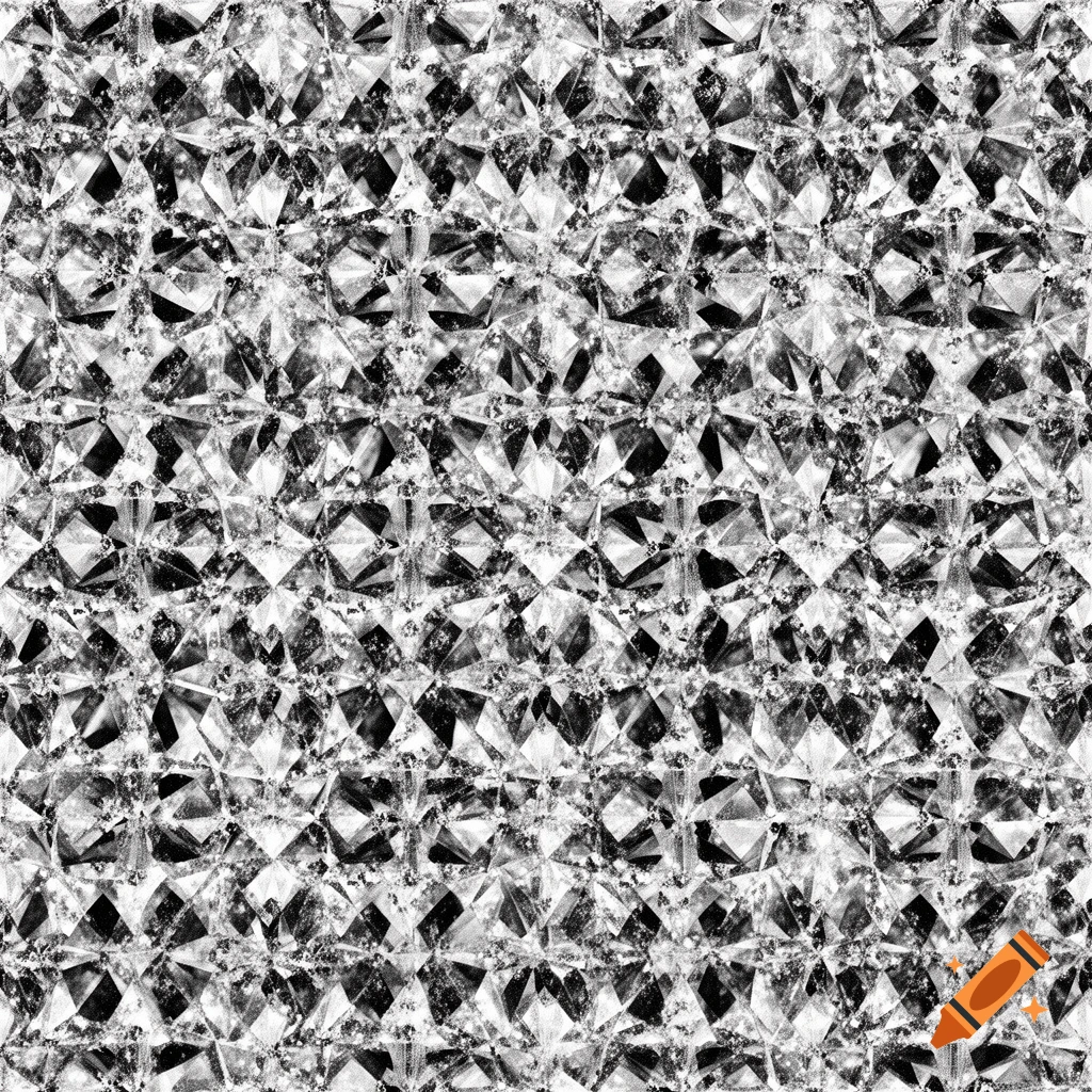 A seamless, tileable, high-contrast monochrome crystal texture with intricate faceted shapes reflecting light and shadow.