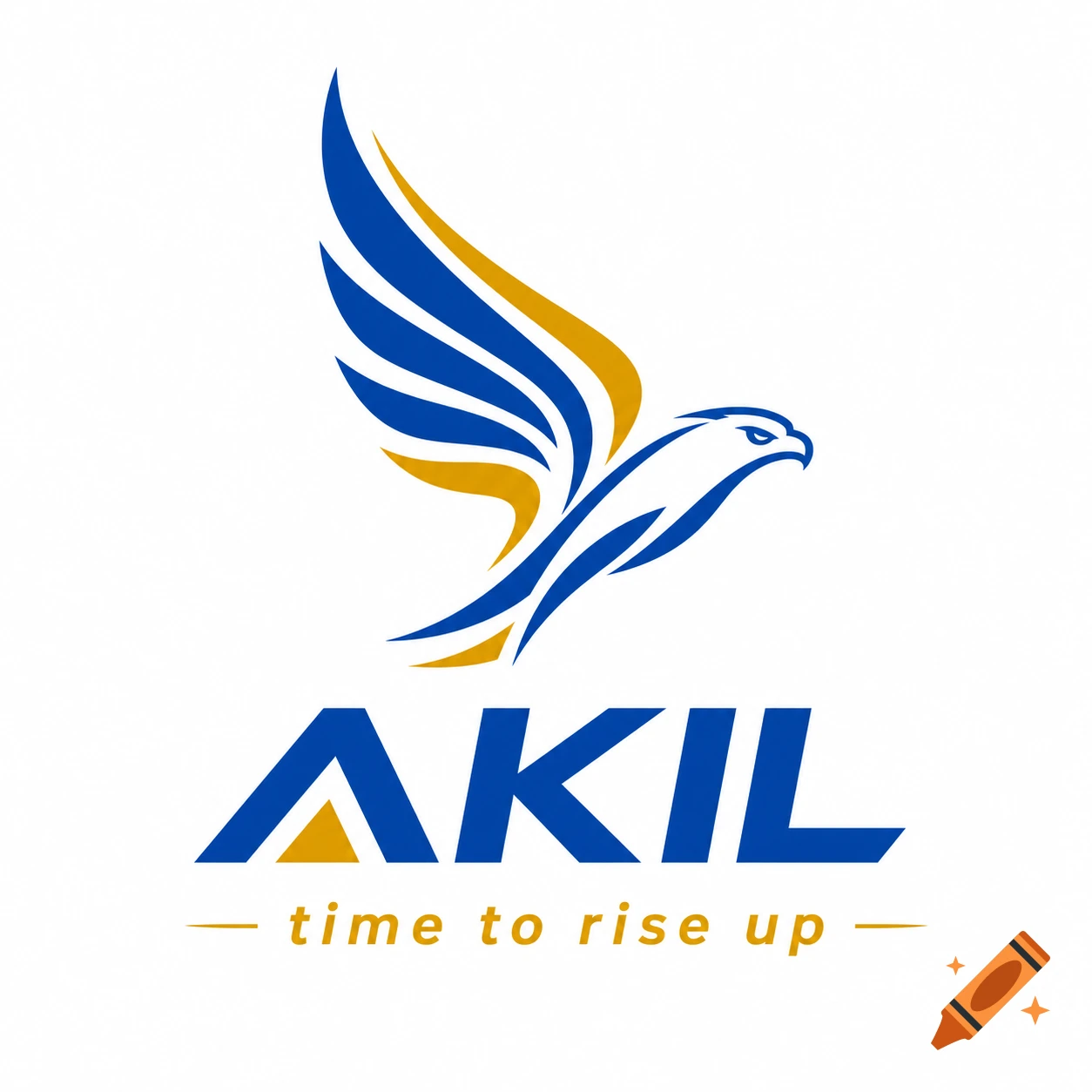 A dynamic logo featuring a stylized blue and gold eagle with spread wings over the text "AKIL" and "time to rise up".