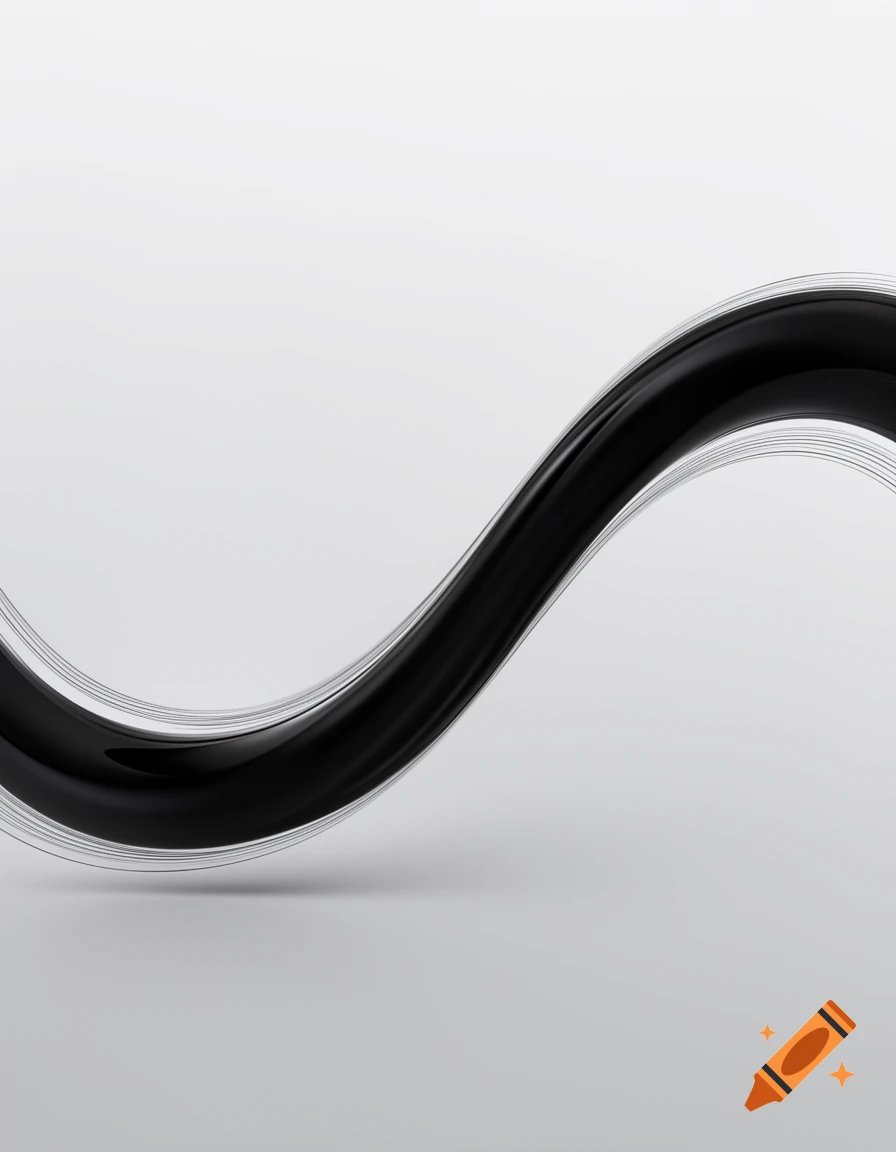 A sleek, glossy black wavy line with a subtle white outline and shadow on a light grey gradient background.
