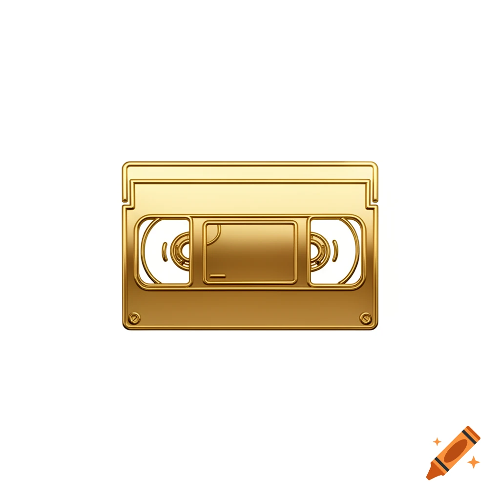 Metallic gold VHS tape icon in a minimalist retro style.