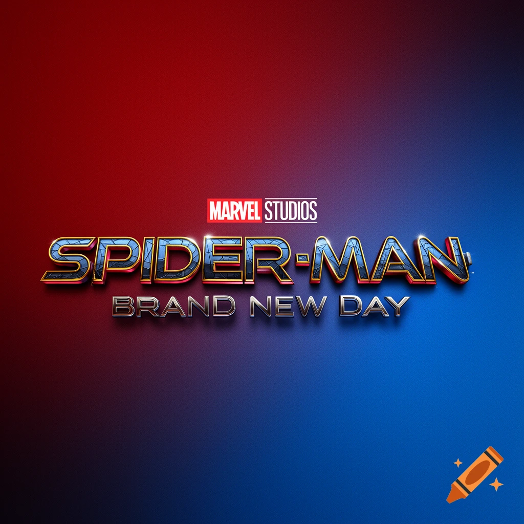 A bold, stylized logo for Marvel Studios' Spider-Man Brand New Day, set against a red and blue gradient background.