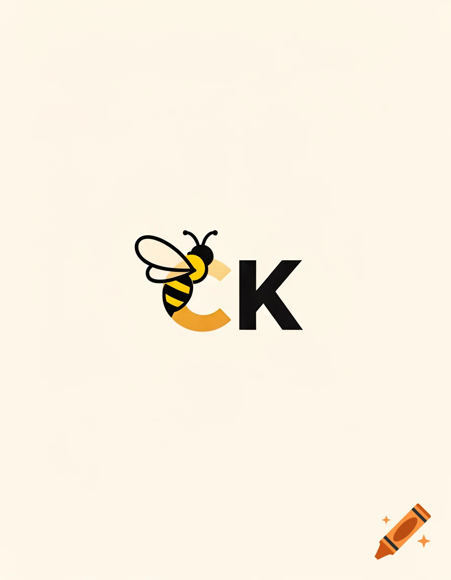 A minimalist logo featuring a yellow and black bee forming part of the letter 'C' next to a black letter 'K' on a cream background.