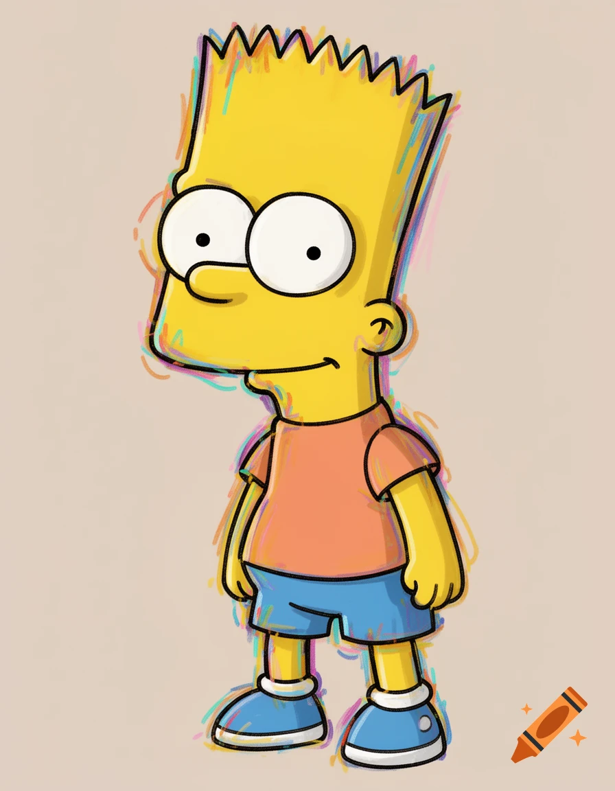 Cartoon illustration of Bart Simpson with colors bleeding outside the lines and a glitch effect.